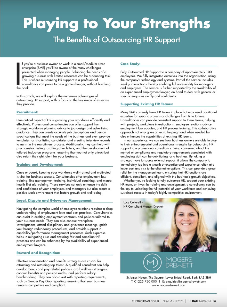 mogersdrewett's tweet photo. Read Lucy Cotterell's article in The Bath Magazine.  Wise words on #PlayingToYourStrengths as a business owner or manager.  HR issues can become rabbit holes we fall into, stopping progress toward goals.  @LucyLouCott @TheBathMagazine #HR #Employment #BusinessSupport https://t.co/iK5Oiokz1U
