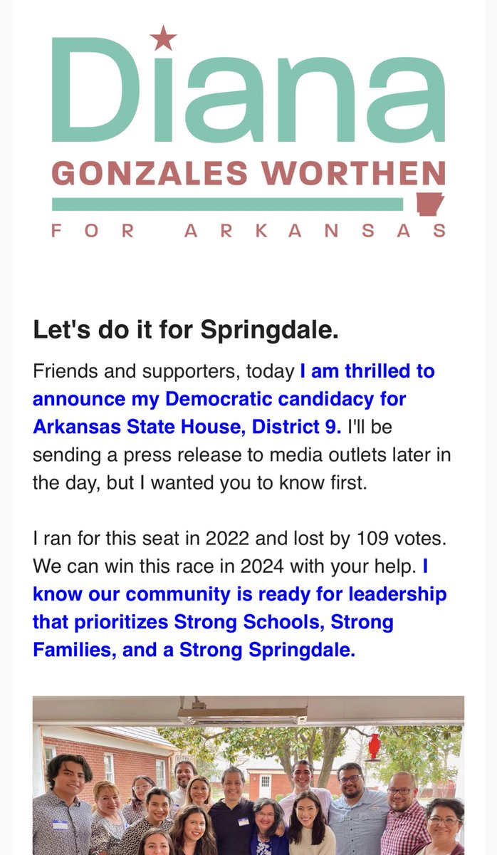 Excited about this! Go <a href="/DianaForAR/">Dr. Diana Gonzales Worthen</a> ! 👏🏻👏🏻👏🏻💙