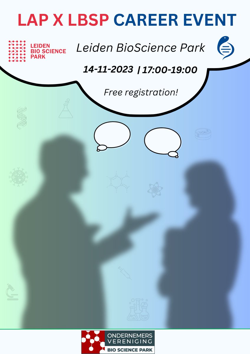 LapLumc's tweet photo. 🎓🤝Join us on Nov 14 for the Leiden BioScience Park (LBSP) x LAP career event. Connect with company representatives through speed-dating rounds. Supported by Ondernemersvereniging Bio Science Park OVBSP Leiden. Don't miss out &amp; sign up ➡️https://t.co/T9yCA6xbxH 🖊️📋#PhDCareers https://t.co/PnbYvD6V20
