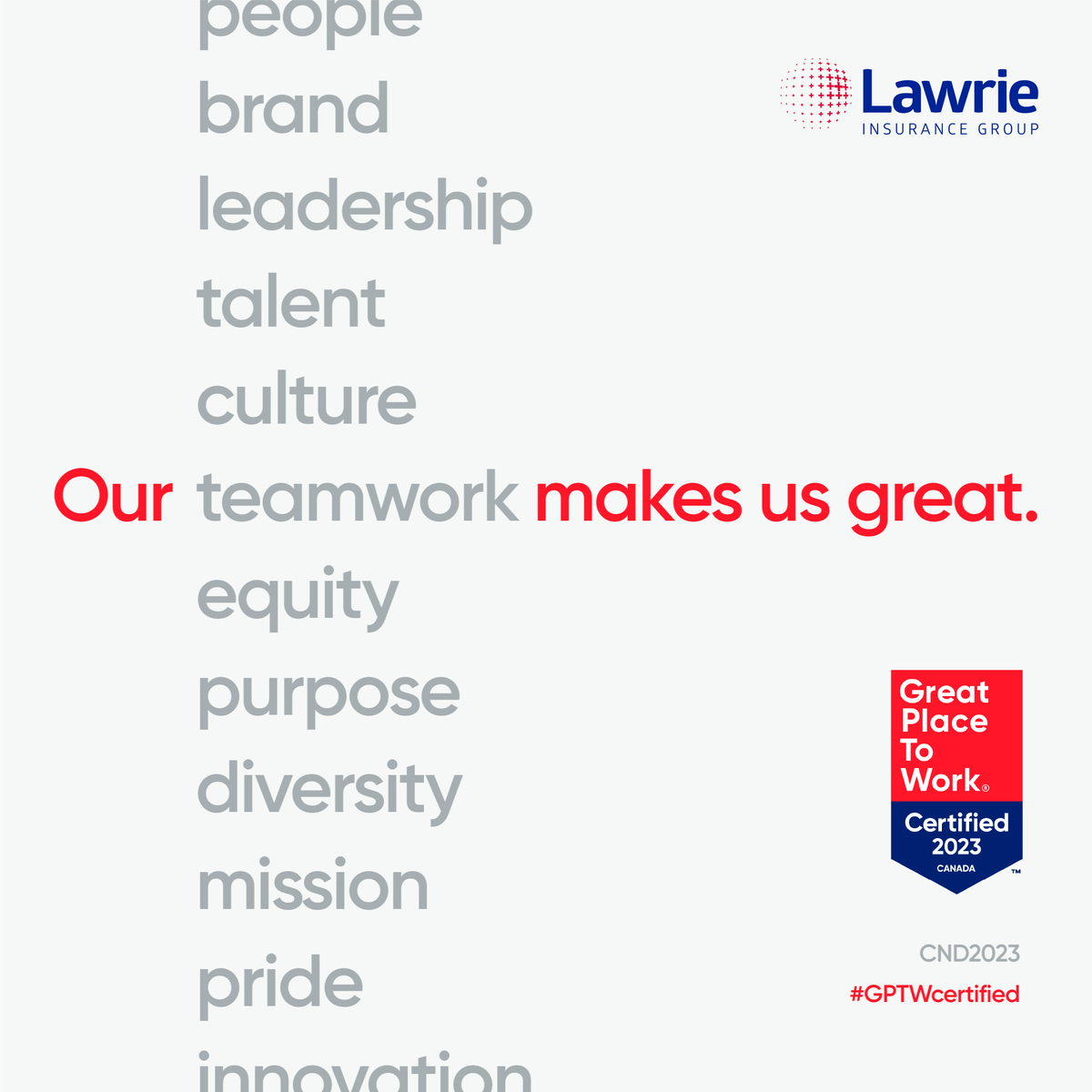 It’s #CertificationNationDay 2023! We believe that building great workplaces goes beyond physical spaces, and that's why we're committed to fostering a culture of innovation and excellence at Lawrie Insurance Group. Kudos and hearty congratulations to the entire team.