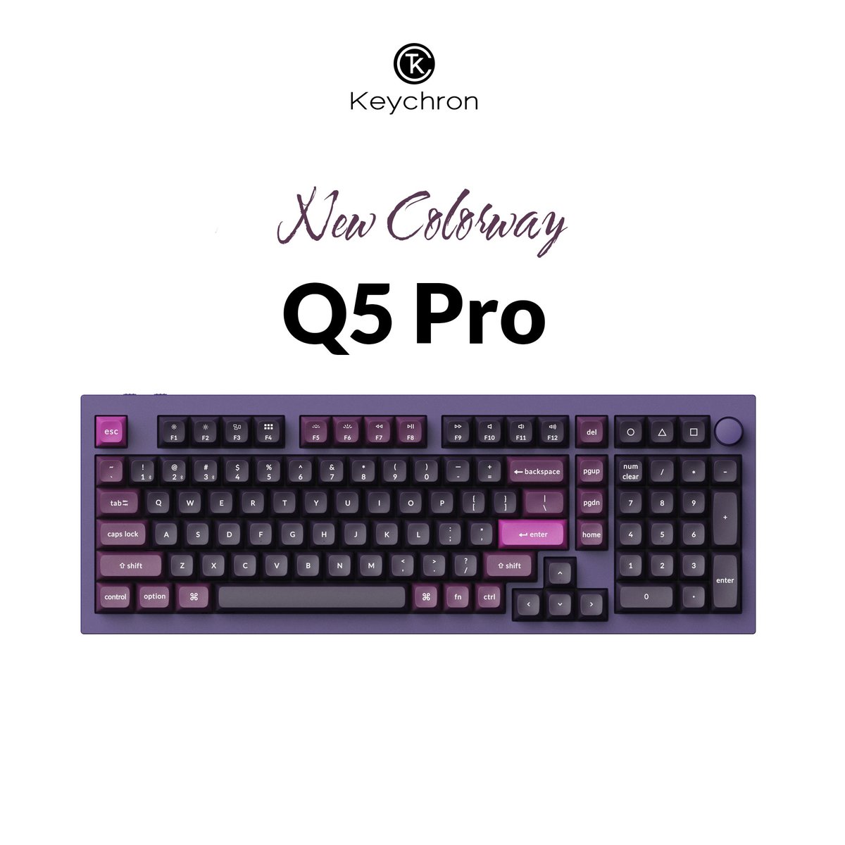 KeychronMK's tweet photo. A new purple colorway for the Keychron Q5 Pro, a 96% layout QMK/VIA wireless mechanical keyboard, is now available. 👉🏻https://t.co/SPyo4YSMnM
#keychronQ5PRO #keychron #mechanicalkeyboard #customkeyboard #wirelesskeyboard https://t.co/SYPutLH1Qi
