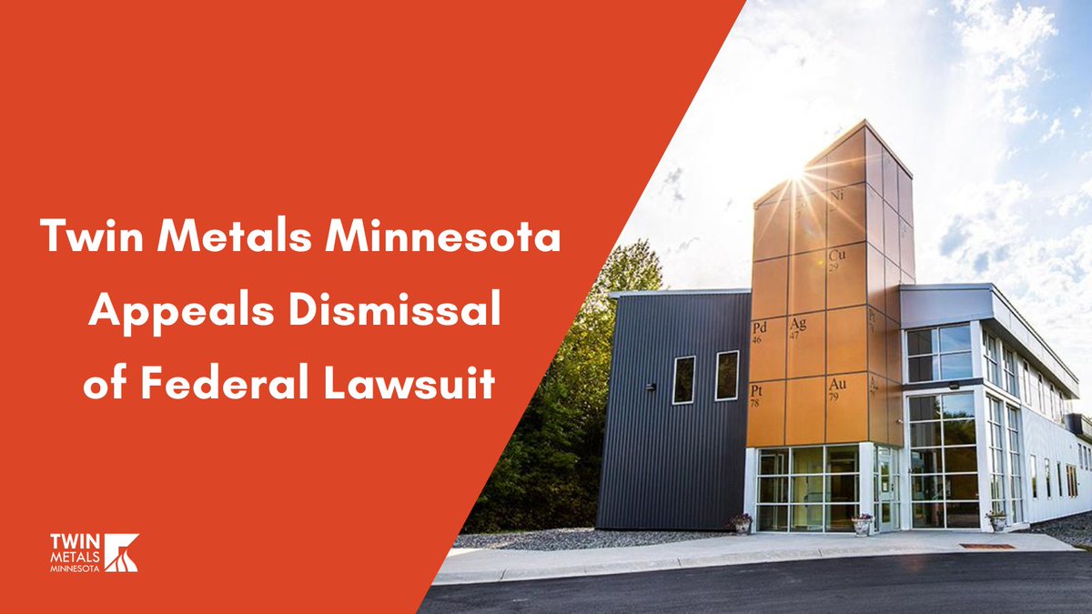 Today, we filed a notice of appeal in the U.S. Court of Appeals for the D.C. Circuit following September’s dismissal of our lawsuit by a U.S. District Court Judge. We stand strong in defending our long-held mineral leases in northeast Minnesota. Read more: twin-metals.com/press-release/…