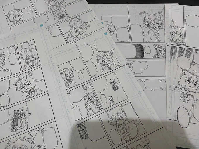 本文のペン入れが終了しましたー!
インクを乾かす間に表紙を描きますよ〜 
