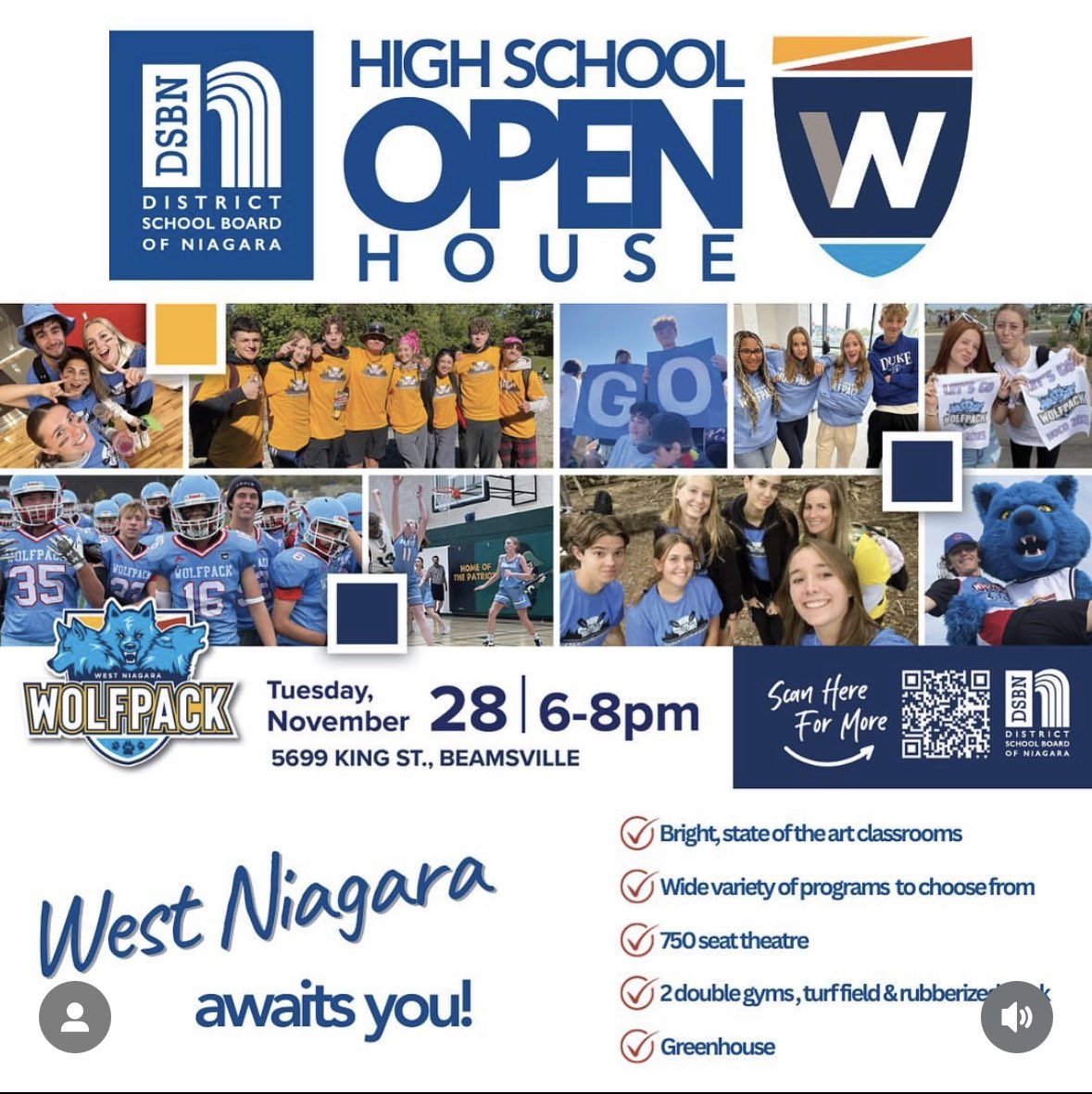 West Niagara Secondary (@wnsswolfpack) on Twitter photo GRADE 8 OPEN HOUSE INFO
🗓️ November 28
⏰ 6:00 pm - 8:00 pm
📍 5699 King St. Lincoln
Welcome Future Wolf Pack!! We look forward to meeting you all!!
🐺❤️💙💛
#wnss #westniagara #wolfpack #1pack1goal #gopack #letsgetit #openhouse #grade8 #futurewolfpack
<a href="/dsbn/">District School Board of Niagara</a> GRADE 8 OPEN HOUSE INFO
🗓️ November 28
⏰ 6:00 pm - 8:00 pm
📍 5699 King St. Lincoln
Welcome Future Wolf Pack!! We look forward to meeting you all!!
🐺❤️💙💛
#wnss #westniagara #wolfpack #1pack1goal #gopack #letsgetit #openhouse #grade8 #futurewolfpack
<a href="/dsbn/">District School Board of Niagara</a>