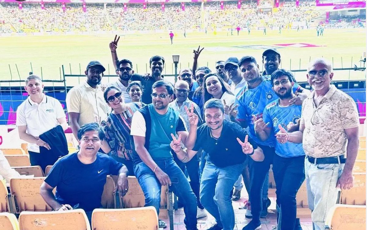 Applied_India's tweet photo. Glimpses of our employees having a gala time &amp; soaking up the electric atmosphere during the 2023 Cricket World Cup at the Chinnaswamy Stadium, Bangalore. Here’s to many more memorable moments that strengthen our team’s synergy &amp; create lasting memories!
#WeAreApplied #WeWorkHere https://t.co/UbBAx9e86W