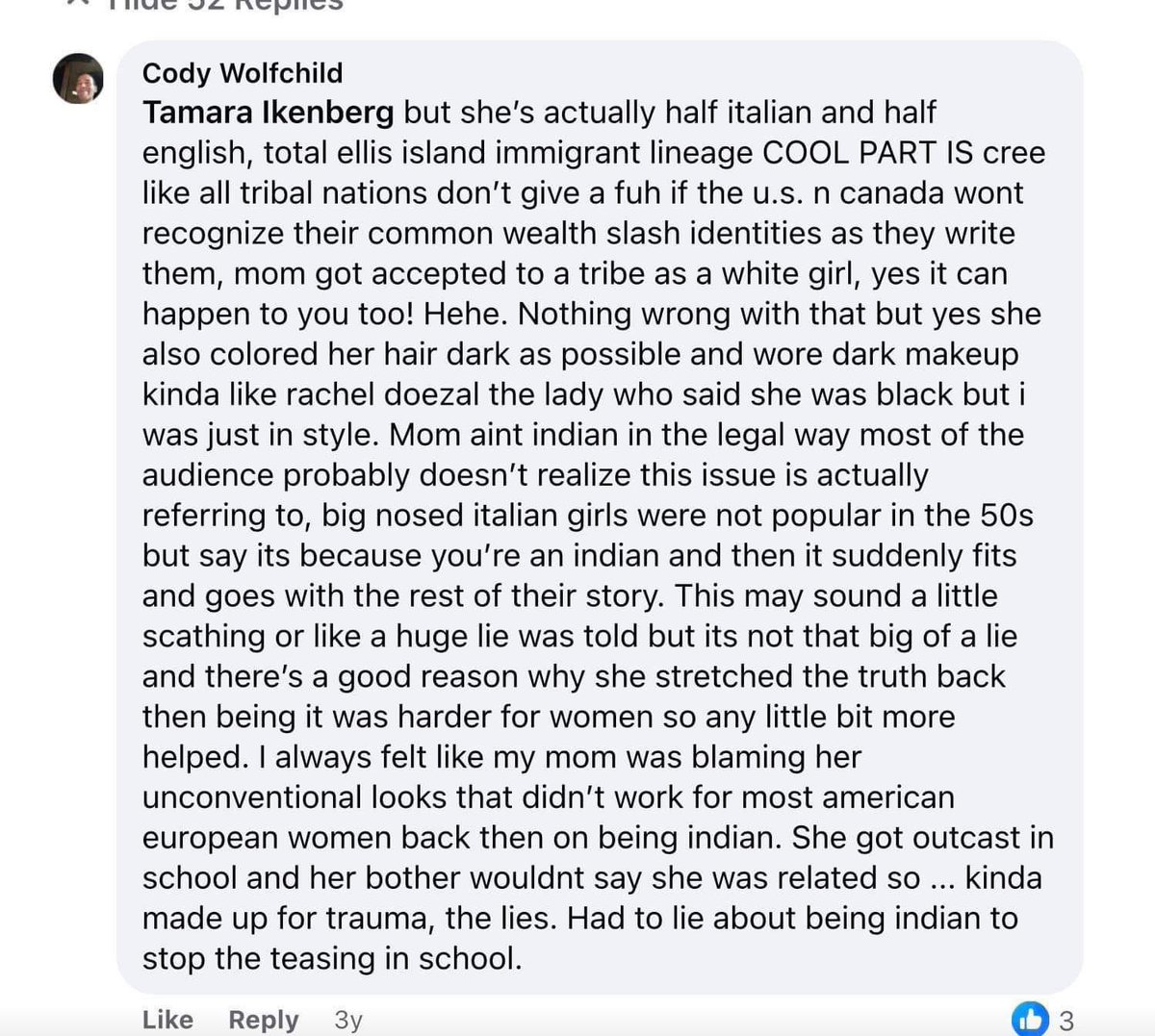Songstress28's tweet photo. Buffy Sainte Marie’s son, Cody Wolfchild, confirmed to me that his mother is in fact, non-Native. This is one of his posts. https://t.co/Xf52bX9FyT