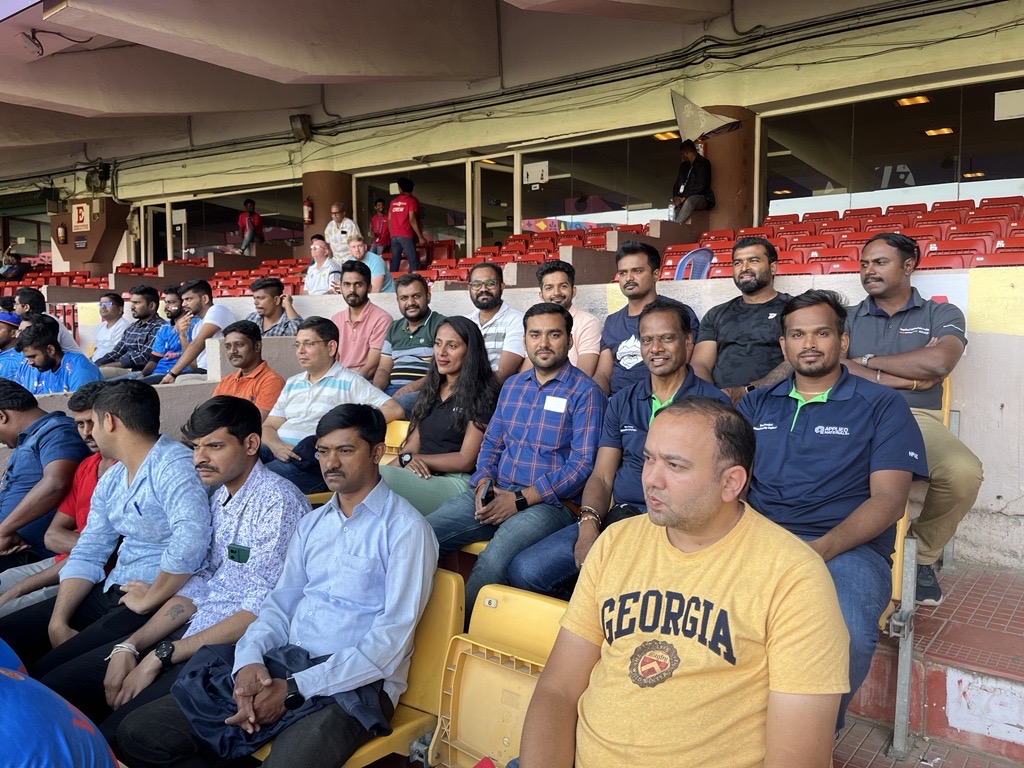 Applied_India's tweet photo. Glimpses of our employees having a gala time &amp; soaking up the electric atmosphere during the 2023 Cricket World Cup at the Chinnaswamy Stadium, Bangalore. Here’s to many more memorable moments that strengthen our team’s synergy &amp; create lasting memories!
#WeAreApplied #WeWorkHere https://t.co/UbBAx9e86W