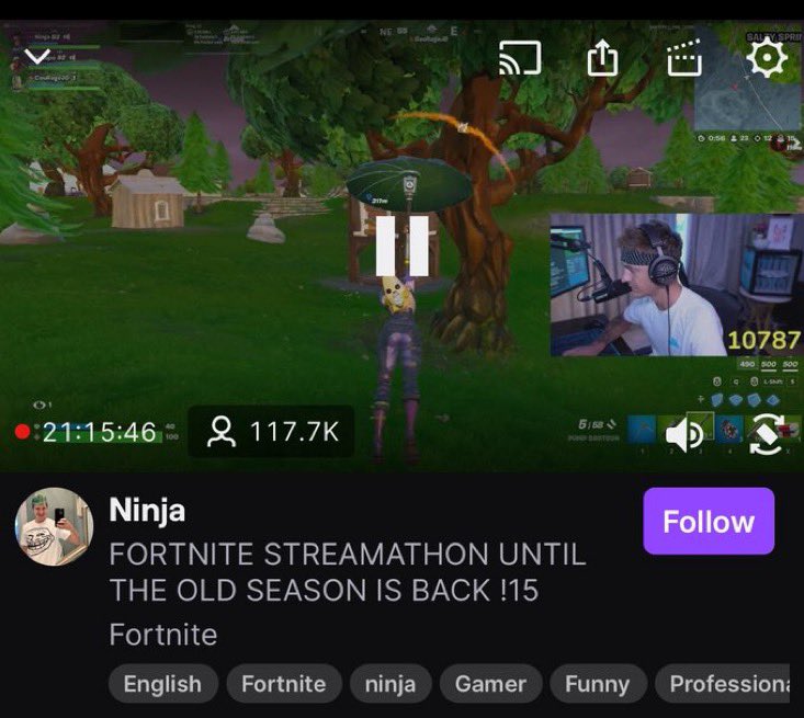 feels like 2018 😭 ninja got 100k viewers playing fortnite
