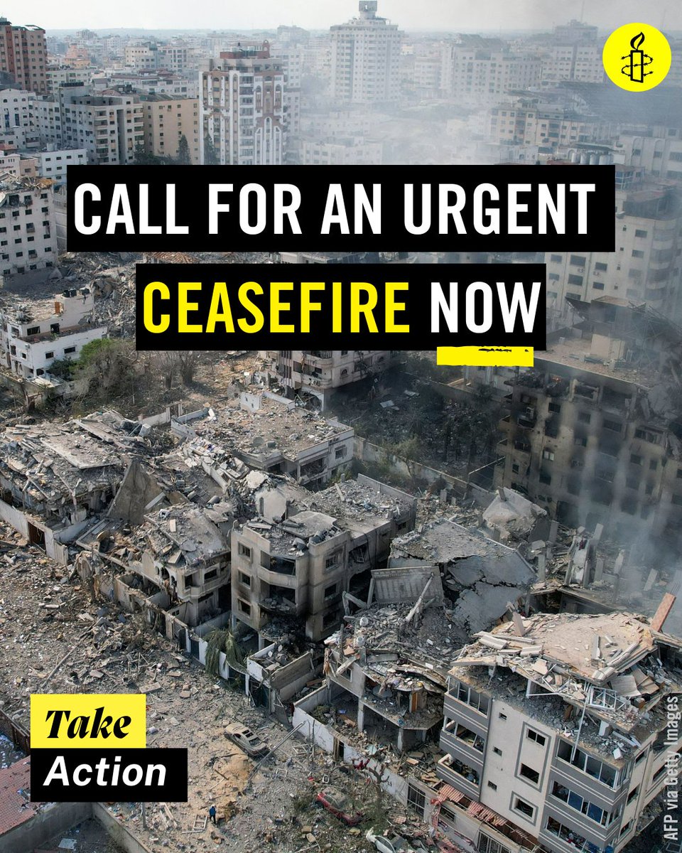 The ongoing crisis in #Gaza and #Israel, has caused devastating harm to civilians. 

Demand an immediate #ceasefire by all parties to help put an end to the ongoing humanitarian catastrophe in the occupied Gaza Strip now ➡️ amn.st/6011uWtZ3