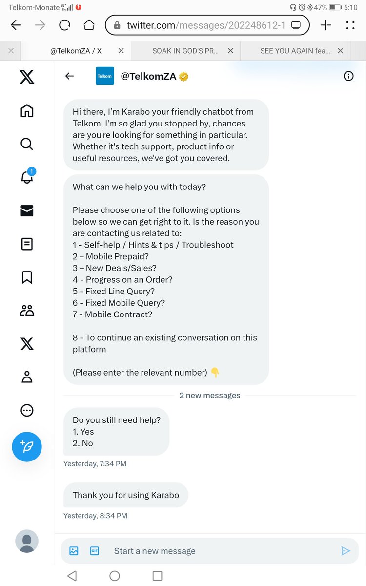 When @TelkomZA says DM us, they mean we will get a robot to respond to you. And they robot will give you predetermined responses