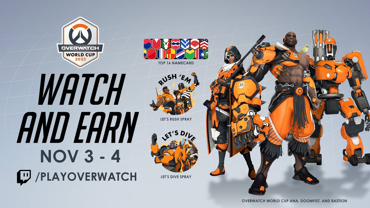 owpathtopro's tweet photo. Skins, sprays, and so much more - take a look at how you can earn our #OWWC2023 Finals viewership rewards in our Need to Know blog! 

https://t.co/SdMhqT2psv https://t.co/nSRmlBPu6D