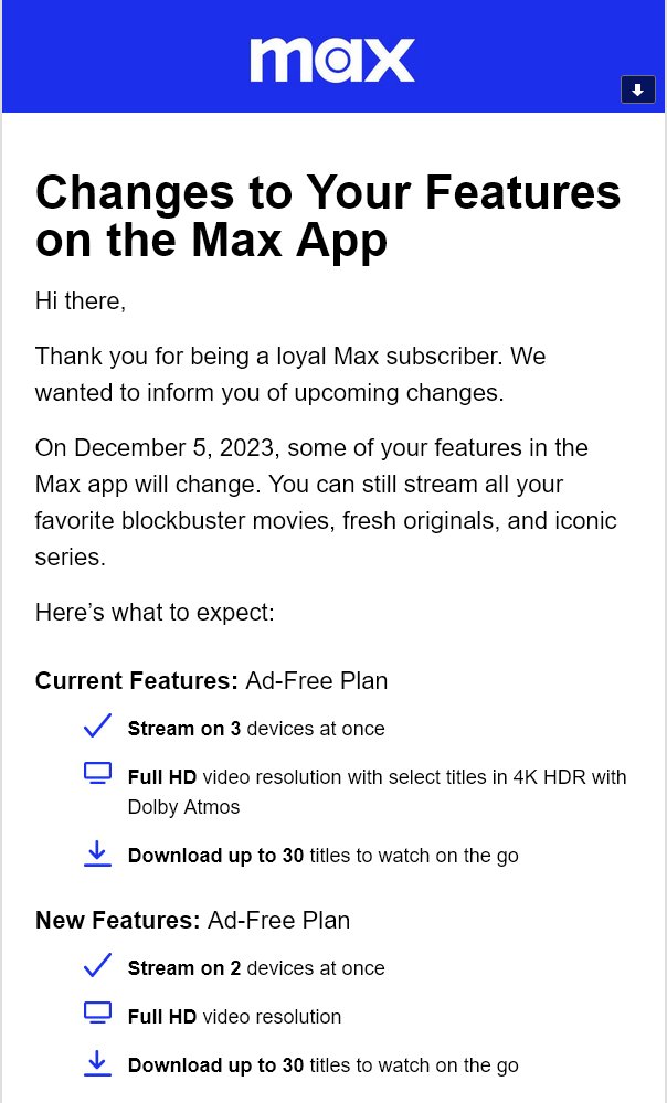 ttutko's tweet photo. So @HBOMax you are calling downgrades "New Features" these days and taking away 4k HDR and Atmos from streaming while at the same time it's harder and harder for us to buy physical copies of your shows/movies? Ridiculous. #angrycustomer https://t.co/zQpatuJ4SR