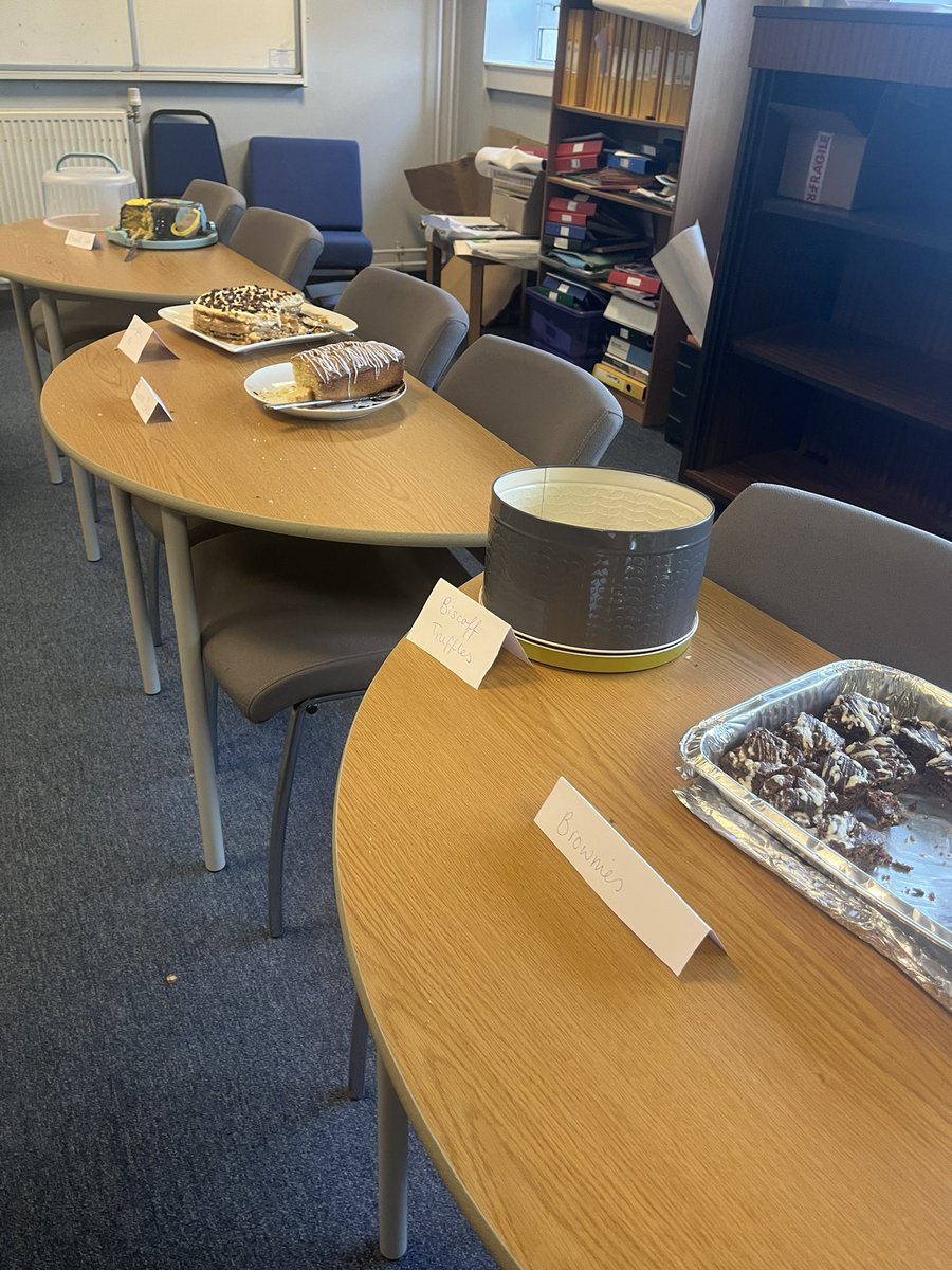 RosshallGeo's tweet photo. Staff Rosshall bake off today 🎂🍰🧁Congrats to Miss Wieland who won with her Banoffee Pie 🍌 Thank you to all our bakers and tasters 😋 @RosshallAcademy https://t.co/kVgYu33esg