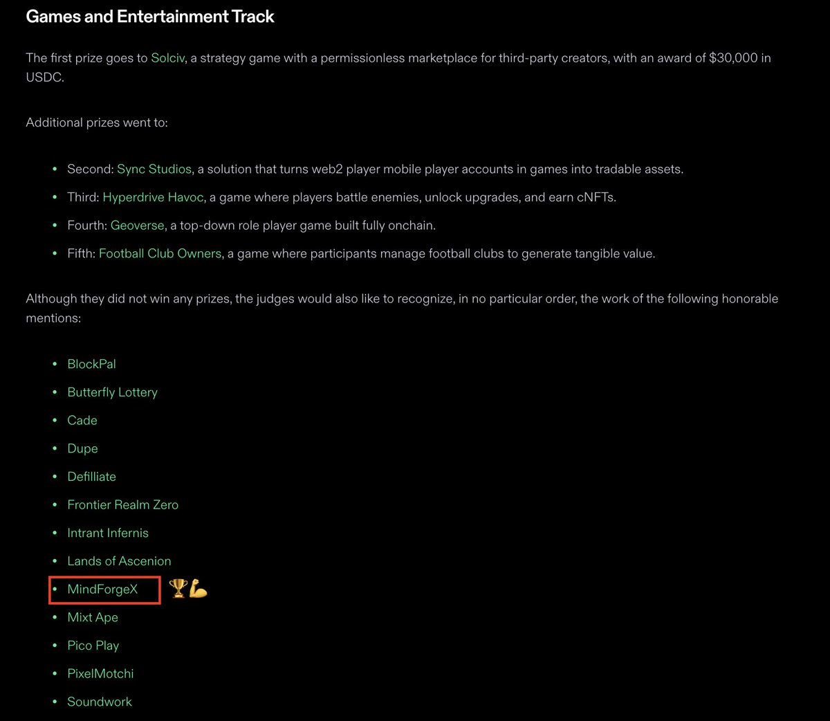 MindForgeX received an 𝐇𝐨𝐧𝐨𝐫𝐚𝐛𝐥𝐞 𝐌𝐞𝐧𝐭𝐢𝐨𝐧 in the Game and Entertainment Track at Hyperdrive Hackathon