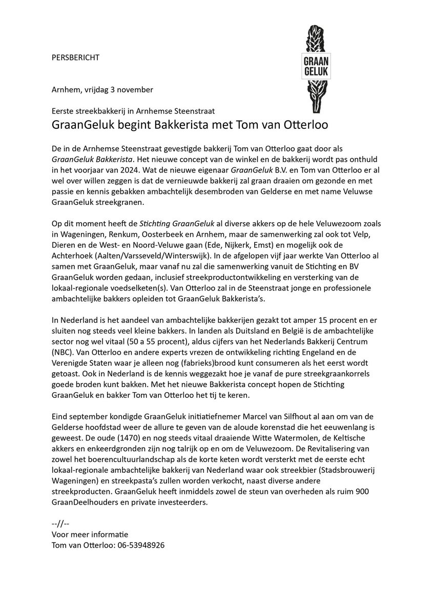 #GraanGeluk en <a href="/tomvanotterloo/">Tom van Otterloo</a> graan samenwerken en de GraanGeluk Bakkerista lanceren medio voorjaar 2024🌾