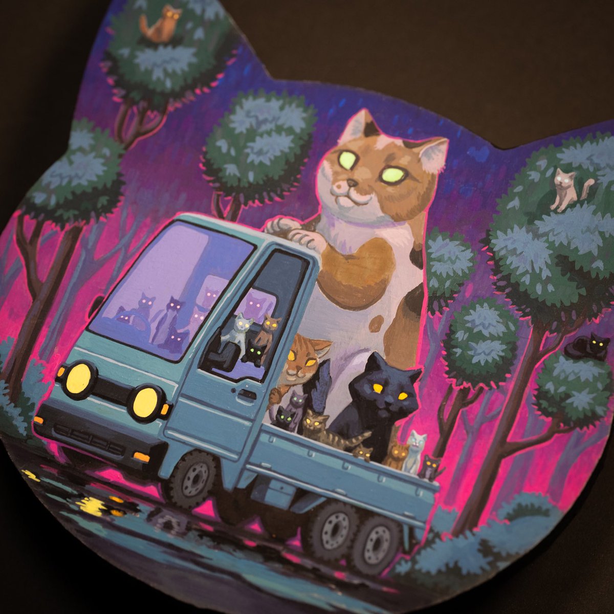 artpm's tweet image. Cats… a painting I made for the Meow Brow Show at Gallery Ergo in Seattle.