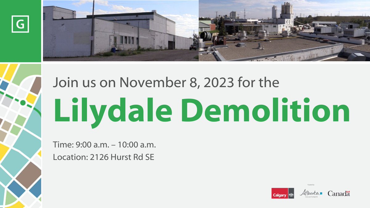 Drop in and join the Green Line Team to mark the start of the building demolition at the former Lilydale plant site and enjoy some coffee and treats! ☕️🚉 
Learn more about the upcoming demolition:
calgary.ca/GreenLineLilyd… 
#GreenLineYYC #YYCDevelopment <a href="/PriestlyDemolit/">Priestly Demolition</a>