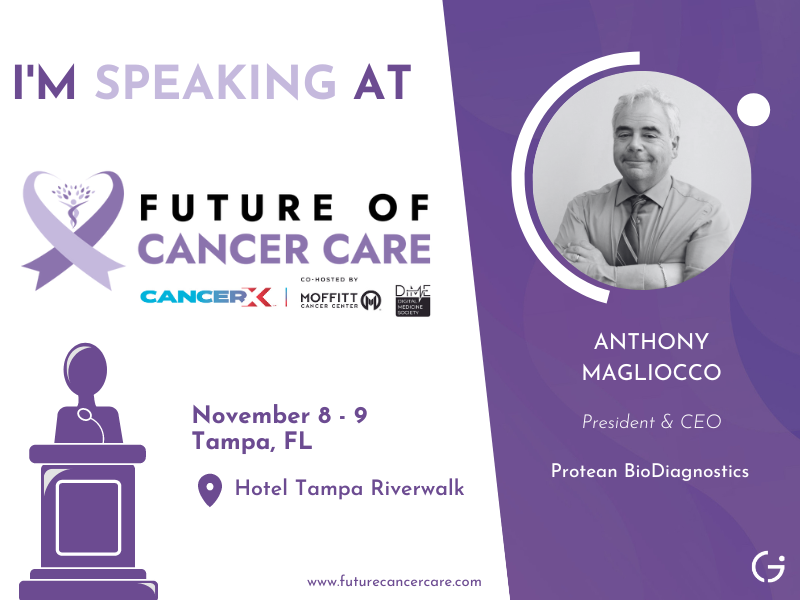 Protean's CEO Dr. Anthony Magliocco will be speaking at the Future of Cancer Care event in Tampa FL on November 9th, presenting on the topic of "Aligning Cancer Care with Novel Therapeutics". 

Learn more at: futurecancercare.com/agenda/