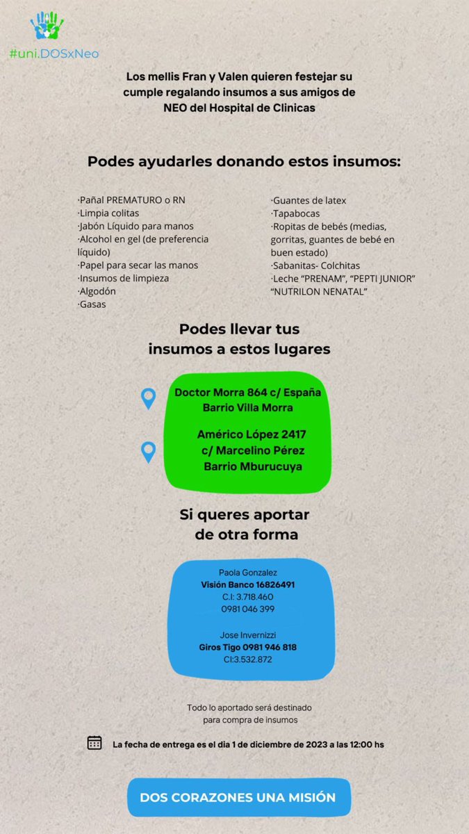 apaogv's tweet photo. Hola!! No te olvides que seguimos juntando donaciones para NEONATOLOGIA del Hospital de Clínicas, cualquier ayuda es bien recibida!
Ayúdanos a llegar a más personas Rt 🔁 y compartiendo 📲

 GRACIAS 💚🩵 https://t.co/koBdmEus0s
