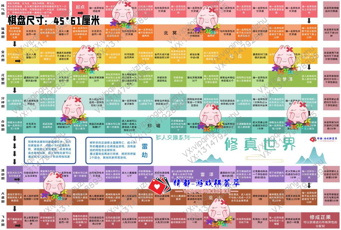 多人游戏棋  多男多女
修真世界—— 修订版  大棋盘 内容丰富。可以实物棋可以电子图片。需要的主页找我。
#游戏棋 荟萃 #多人游戏  #成人游戏