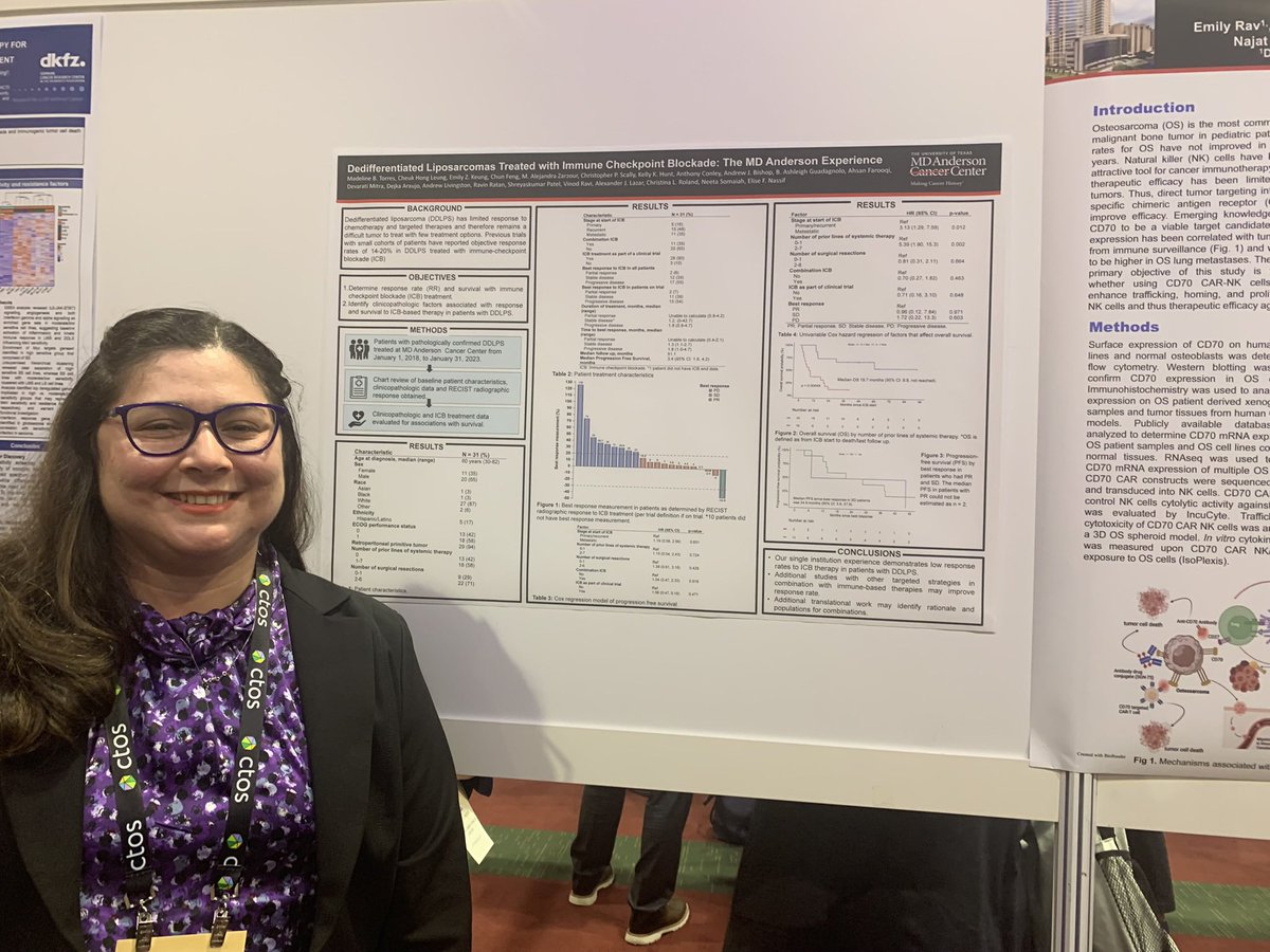 Elise Nassif Haddad (@nassifelise) on Twitter photo Congratulations to our 2nd year #surgonc fellows for their posters #CTOS2023
Alicia Gingrich: preliminary analyses of immune deconvolution of RNAseq in #LMS
@MadelineBTorres: our experience with #immunotherapy in DDLPS
Thank you for your hard work 🙏🏻
<a href="/MDAndersonNews/">MD Anderson Cancer Center</a> Congratulations to our 2nd year #surgonc fellows for their posters #CTOS2023
Alicia Gingrich: preliminary analyses of immune deconvolution of RNAseq in #LMS
@MadelineBTorres: our experience with #immunotherapy in DDLPS
Thank you for your hard work 🙏🏻
<a href="/MDAndersonNews/">MD Anderson Cancer Center</a>