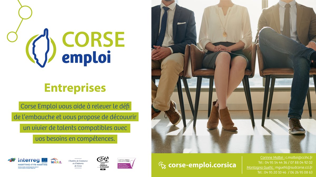 Corse Emploi vous aide à trouver les talents compatibles avec vos besoins en compétences grâce à sa plateforme de recrutement en ligne intuitive et ludique. 

Inscrivez-vous gratuitement dès maintenant en cliquant ici : ow.ly/oJ1350K6ZS4

#recrutement #emploi #corse