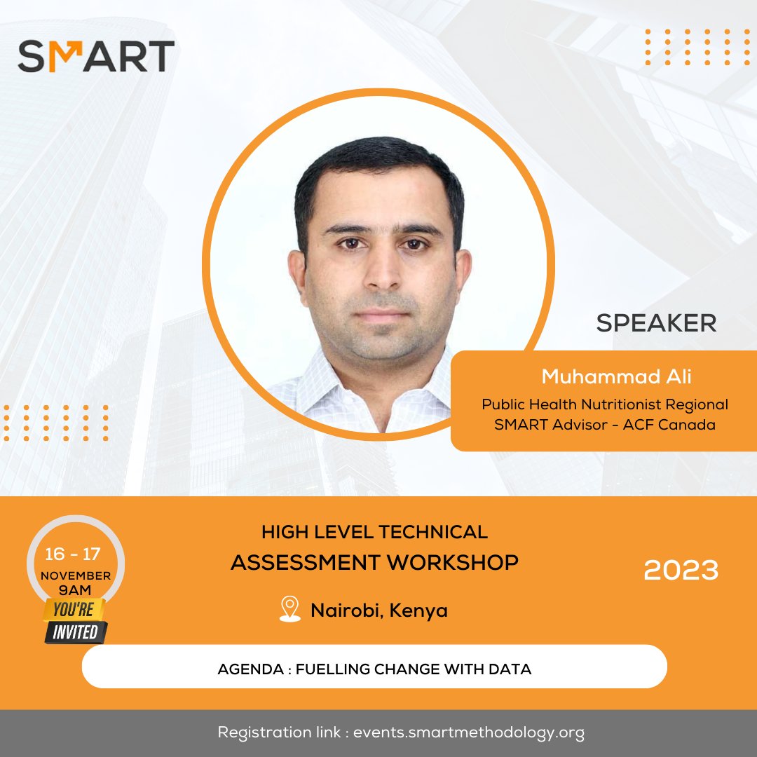 SMART_Init's tweet photo. Don't miss the chance to hear from Muhammad Ali Jatoi - Public Health Nutritionist and Regional SMART Advisor - ACF Canada speak at #TAM2023,  Nov 16-17, 2023, in Nairobi, Kenya. 

Get ready for an enlightening session!

Learn more 👉 https://t.co/XhfJkFP8Go
#SMARTInitiative https://t.co/Nfq2PG06YX