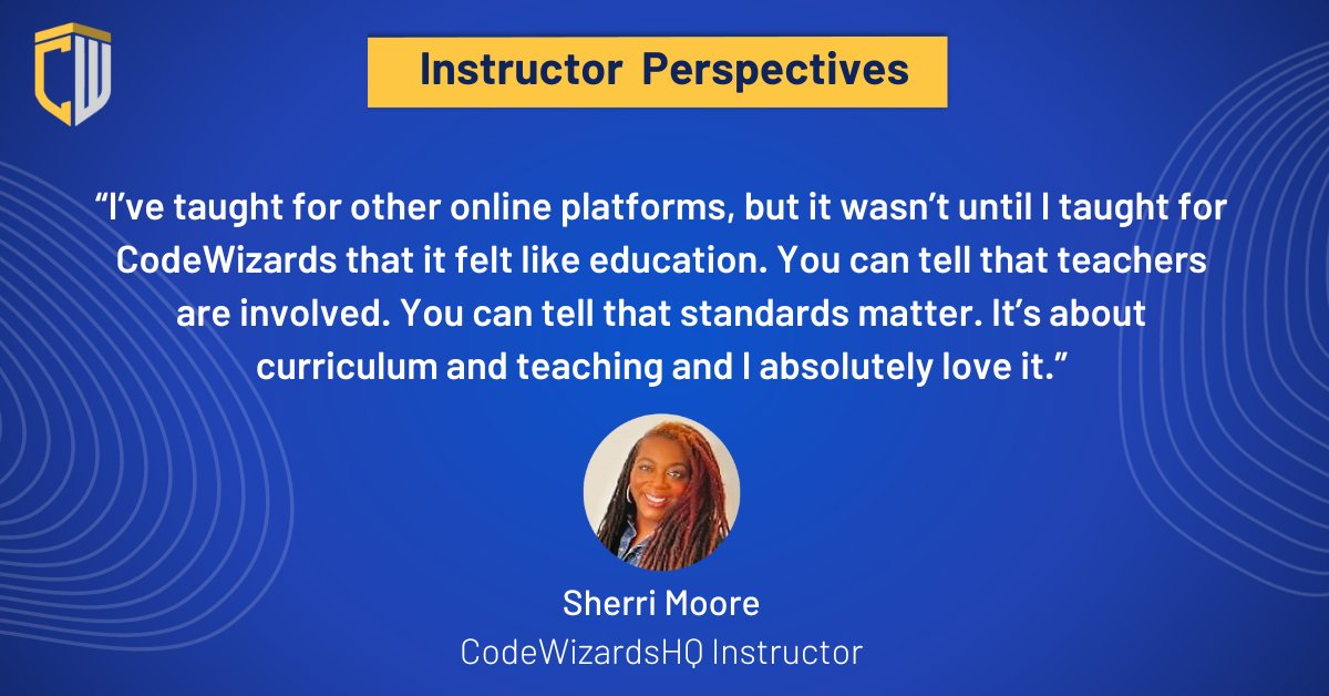 CodeWizardsHQ's tweet image. Sherri Moore is one of our outstanding CodeWizardsHQ instructors. She has decades of experience in education and is a coding professional. Every child should learn to code from exceptional educators. Enroll your child today and experience the CodeWizardsHQ difference. #coding