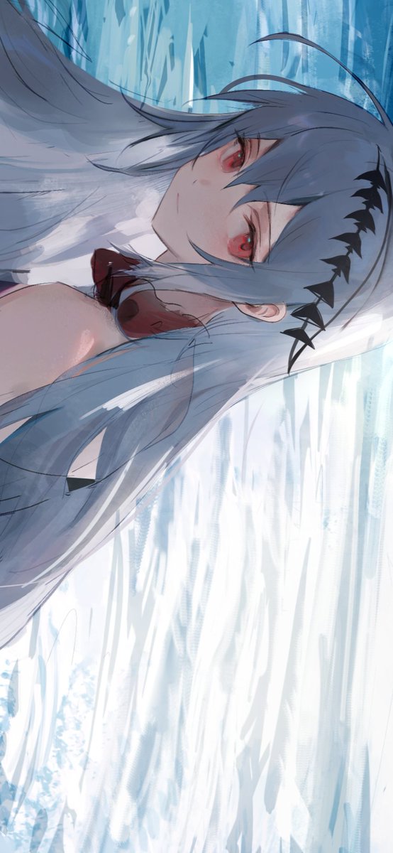 skadi (arknights) ,skadi the corrupting heart (arknights) 1girl solo long hair red eyes official alternate costume looking at viewer bare shoulders  illustration images