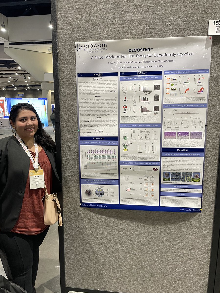 DiademBio's tweet image. Come chat with Dulce at #SITC23 poster #1535. 

DECOSTAR: A Novel Platform for TNF Receptor Superfamily Agonism.

We’re unleashing anti-cancer immunity with extracellular vesicles. 

Thanks to @SOSV and @NovateurBio for support and @crownbioscience and @biocytogen for services.