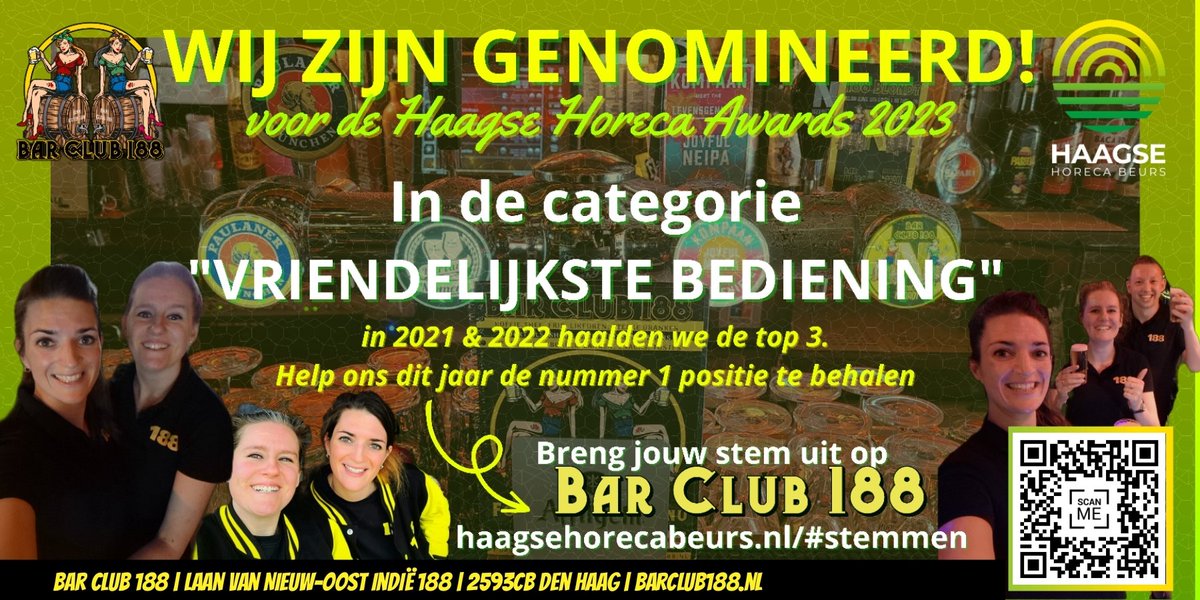 BarClub188's tweet photo. https://t.co/LiaApeBXYh
Er kan nog op ons gestemd worden voor zowel de Haagse Horeca Awards als de Nederlandse Horecaprijzen 🖤💛 https://t.co/mp1Bx7t525