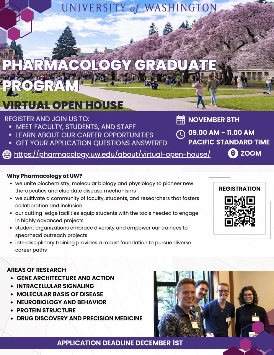 A reminder that the UWPharmacology PhD Program's Virtual Open House is less than a week away! Come join us Nov 8, 9–11 am (PST) to learn about our awesome community and the world-class training you'll receive when you join our team. Please RT!