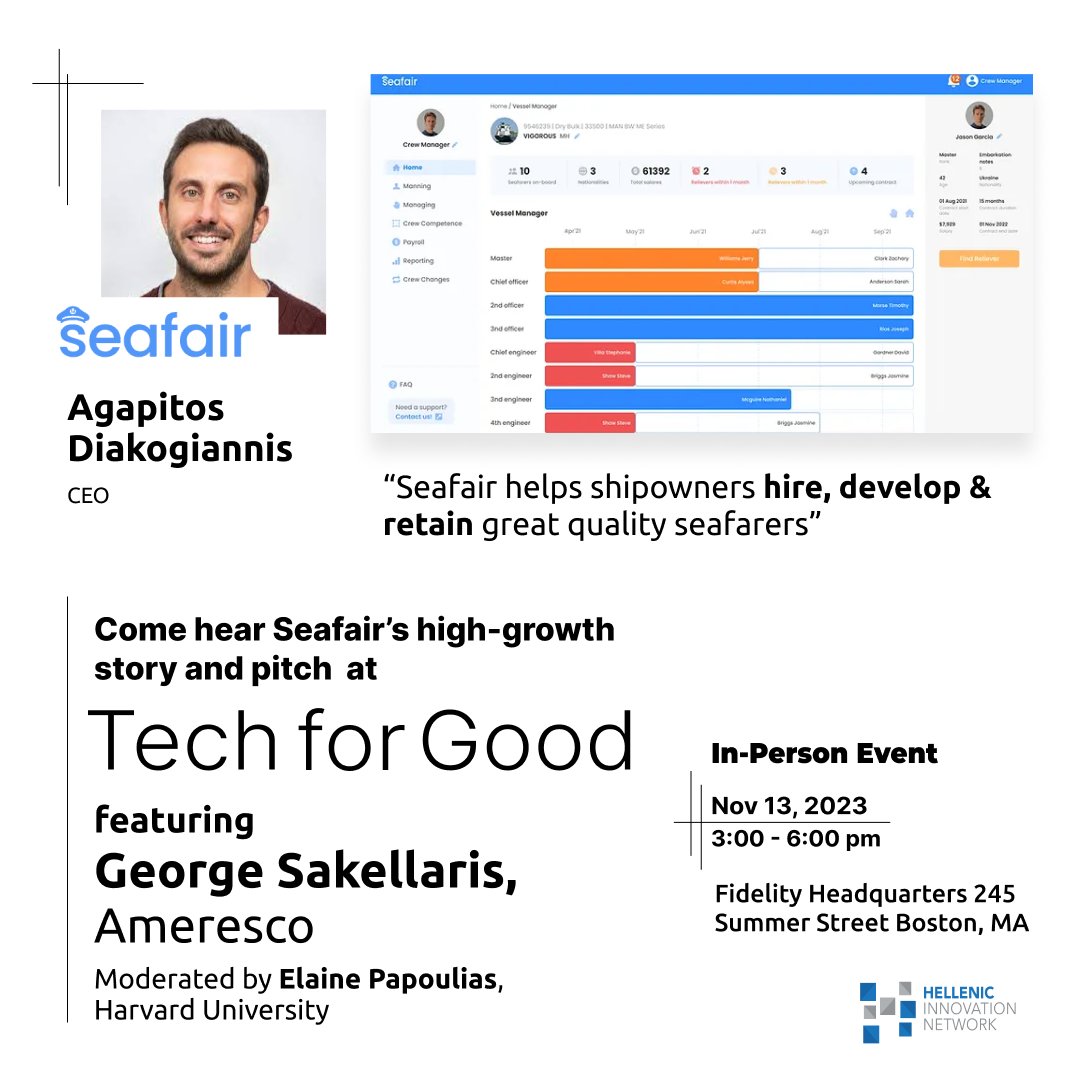 Seafair helps shipowners hire, develop &amp; and retain great quality seafarers. This high-growth startup sells software that helps dozens of shipping companies worldwide track and improve performance on their largest opex category: crewing.

 Register now : lnkd.in/d9fGM6Ej