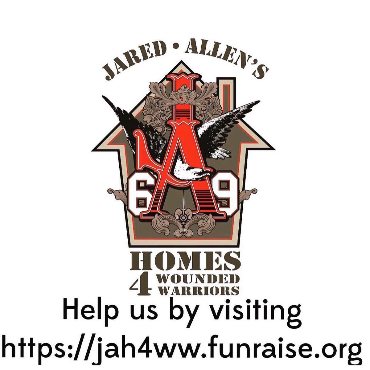 Jared Allen's Homes for Wounded Warriors @JAH4WW
MISSION:
Raise money to build and remodel injury-specific, accessible & mortgage-free homes for our injured  Iraq and Afghanistan  Veterans 
homesforwoundedwarriors.com
FB facebook.com/jah4ww 
@GarySinise @andyoaklee @jaredallen69