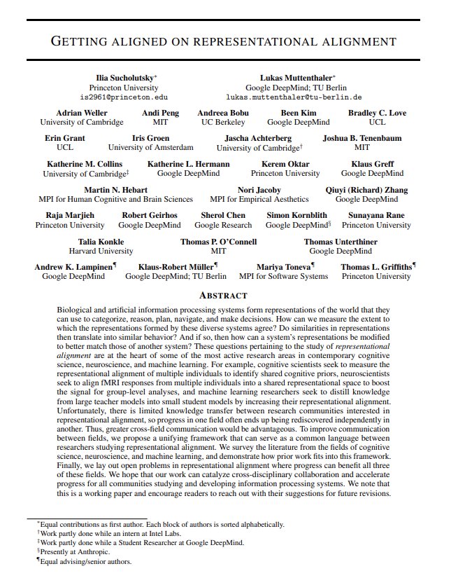 What is representational alignment? How can we use it to study or improve intelligent systems? What challenges might we face? In a new paper, we describe a framework that attempts to unify ideas from cognitive science, neuroscience and AI to address these questions. 1/3