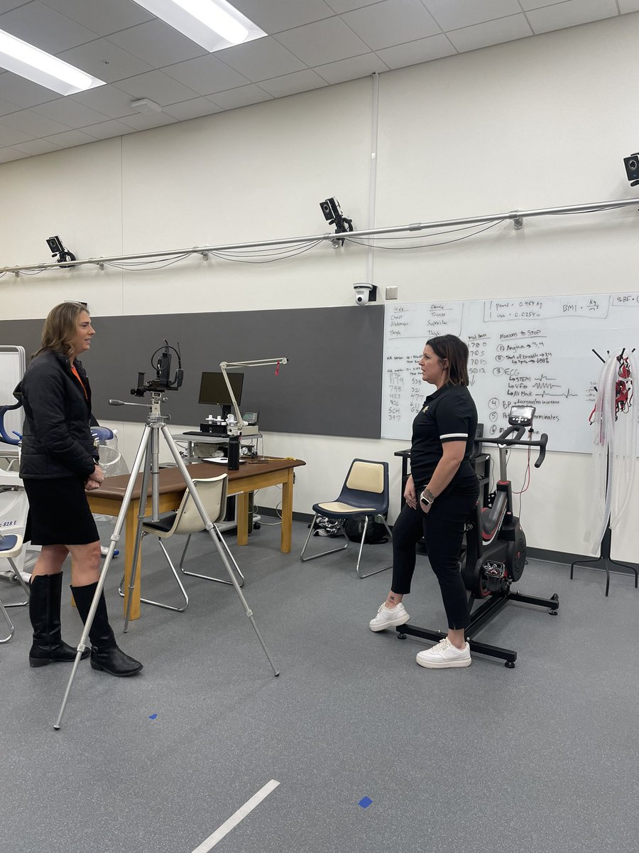 coreymbest's tweet photo. @AshleyWxFox19 on campus today at College of Health and Human Services talking with Dr. Jen Kaiser, professor of kinesiology, about Damar Hamlins return to Cincinnati this weekend and the recovery from a traumatic injury. https://t.co/JyIBw4bpp8