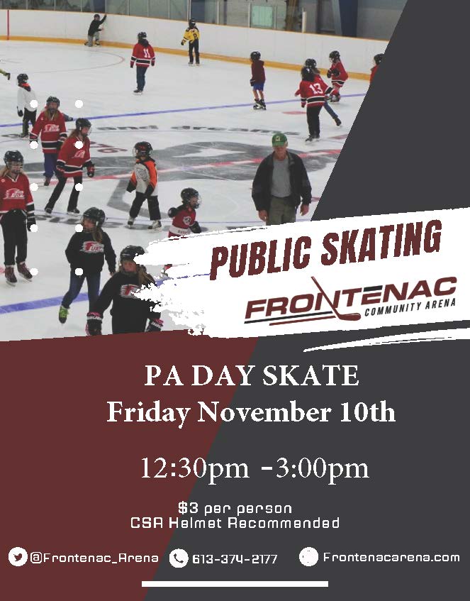Frontenac_Arena's tweet photo. Looking for something to do with the Kid's on November 10th PA Day? Come for a skate. Canteen will be open. https://t.co/CsanGgsRFb