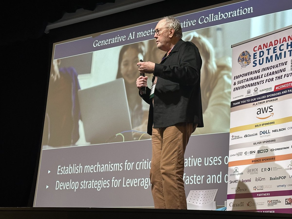 YKrawiecki's tweet photo. .@MichaelFullan1 on the topic of AI and Deep Learning.
We are at the tip of transformation.
Generative AI meets Generative Collaboration. Culture has to be in charge! No limits to what can be accomplished.
#CDNEDTECH23 https://t.co/AnQGlWuTUe