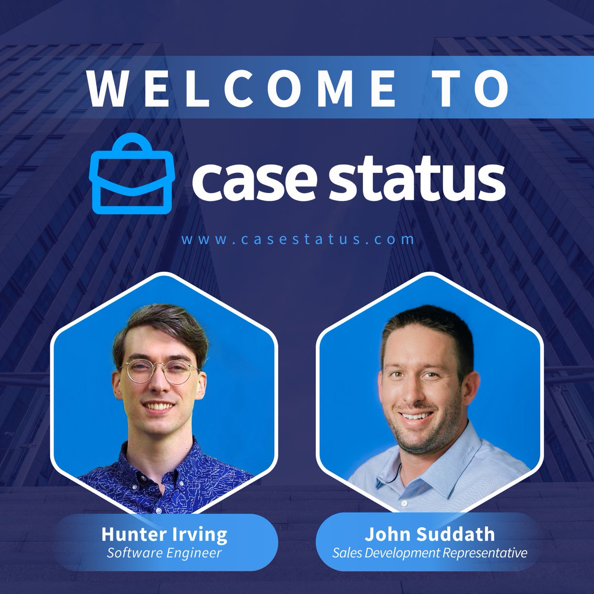 Meet our new team members, Hunter Irving and John Suddath!🌟

Join us in welcoming Hunter and John to the Case Status team! 

#CaseStatusTeam #NewHires #WelcomeToTheTeam #CaseStatus