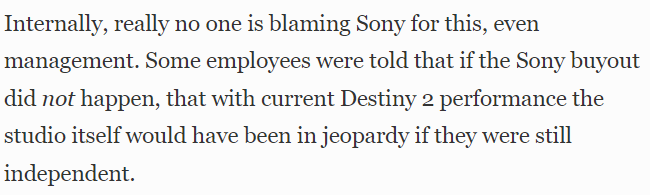 tomwarren's tweet photo. so if Sony's acquisition of Bungie hadn't happened then the studio would be in a worse situation. Like I said, this is all on Bungie's leadership https://t.co/IVuPtxNwQr https://t.co/dfsAY0DIQG
