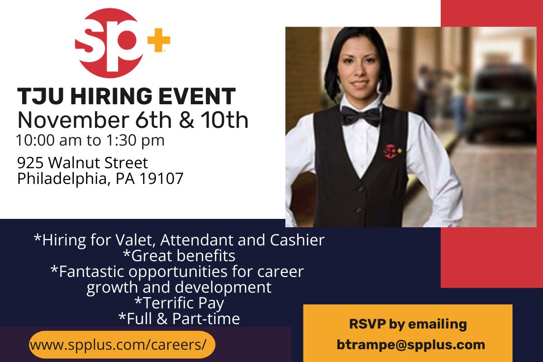 Join SP+ at the TJU Hiring Event on November 6th or 10th! #HIRINGNOW #Philadelphia