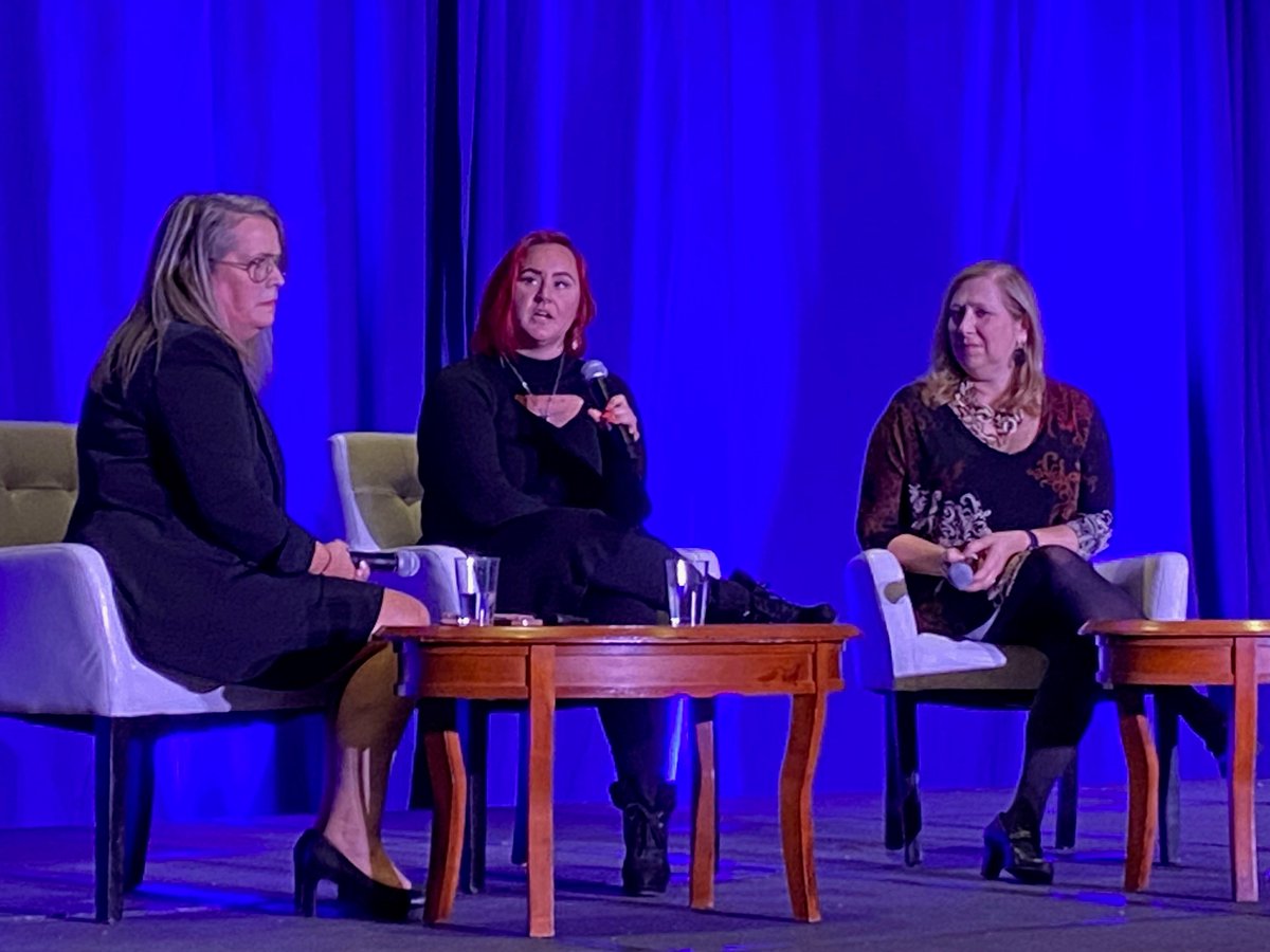 SharedHope's tweet photo. 2nd keynote today at our JuST Conference in Wash DC - hearing story of Tiffany Simpson of GA, a survivor who was wrongly prosecuted. She is speaking with Amy Hutsell, a state advocate with @gacjcc, and Susan Coppedge of @GeorgiaLegal, who served as Tiffany's attorney. #JuST2023 https://t.co/JvbkxILBwZ