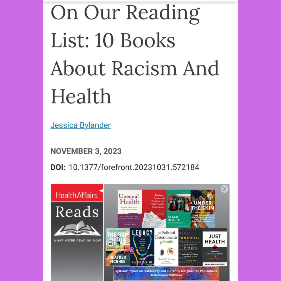 uché blackstock, md (@uche_blackstock) on Twitter photo Thank you, <a href="/Health_Affairs/">Health Affairs</a>, for including my forthcoming memoir LEGACY: A Black Physician Reckons with Racism in Medicine on your Reading List of 10 Books About Racism and Health in this month’s issue! 📚
🔗 to full list here: healthaffairs.org/do/10.1377/for… Thank you, <a href="/Health_Affairs/">Health Affairs</a>, for including my forthcoming memoir LEGACY: A Black Physician Reckons with Racism in Medicine on your Reading List of 10 Books About Racism and Health in this month’s issue! 📚
🔗 to full list here: healthaffairs.org/do/10.1377/for…