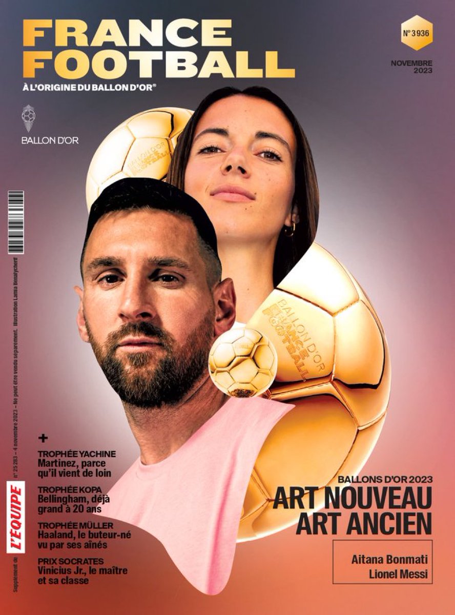 clem_reporter's tweet image. La Une de France Football avec Léo Messi ET Aitana Bonmatí. 😍

Les deux lauréats du Ballon d’Or 2023 sont à l’honneur. 🏆

Merci. 👏🏻