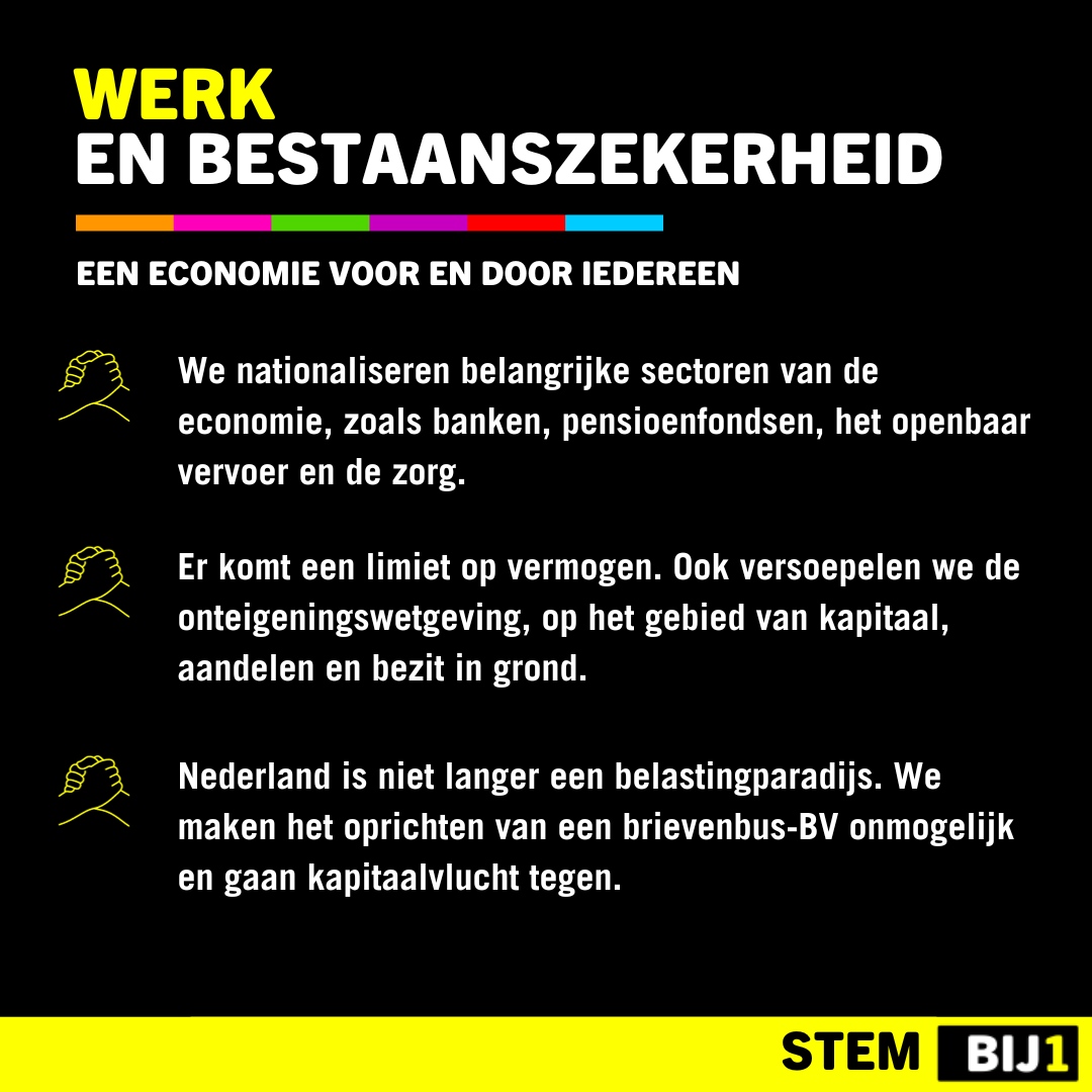 BIJ1 gelooft in een wereld waar werk geen uitbuiting meer is: samen pakken we terug wat altijd al van ons was.⁠
⁠
Lees al onze punten over werk en bestaanszekerheid in ons verkiezingsprogramma. #LinkInBio
