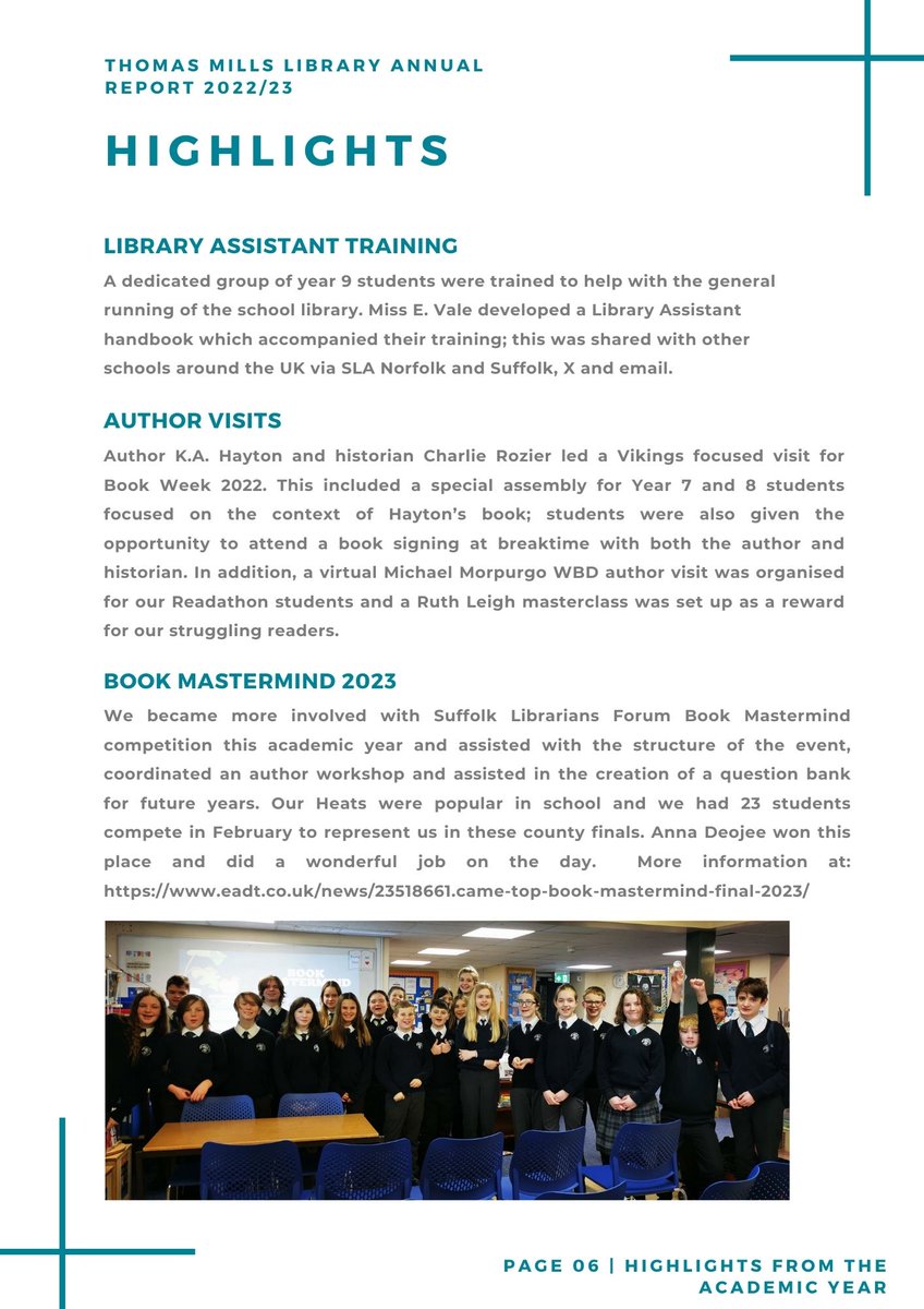 LibraryTmhs's tweet image. 😁📚📚I'm totally with @Elizabethutch on the importance of producing a library annual report. It's such a great way of celebrating all the year's #library achievements. 15 pages of work just completed and emailed out! #GreatSchoolLibraries 😄📚📚