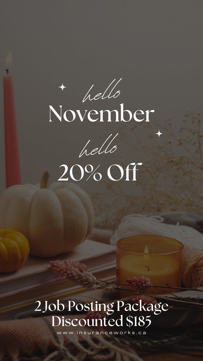 InsuranceWorksC's tweet image. Exciting November Special: 20% OFF - 2 Job Posting Packs

Get $185 OFF💰 this purchase now!

Log-In/ Create your Employer account today at Insuranceworks.ca and PURCHASE THIS DEAL NOW! 🍂