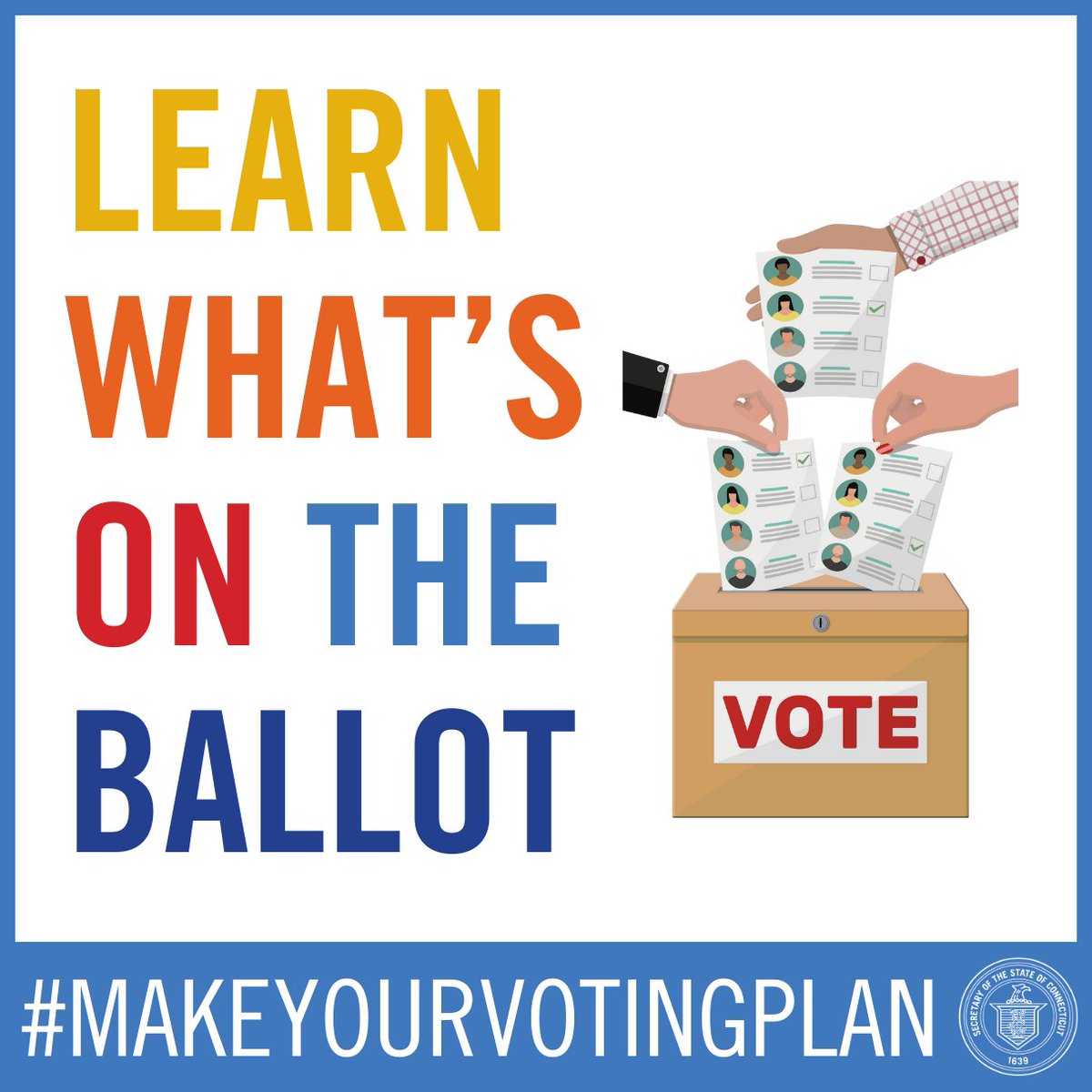 CTSotS's tweet photo. #MAKEYOURVOTINGPLAN - ✅ Learn What's on the Ballot
To learn what positions, candidates, and questions are on your ballot, visit https://t.co/oVdNmmKNsL to view your town's sample ballot.  Remember to #voteLOCAL on November 7th! https://t.co/GIMaMisiWM