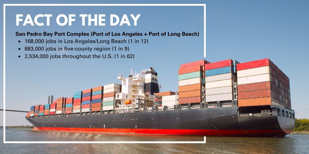 PMSAship's tweet photo. Building communities, one job at a time! The San Pedro Bay Port Complex (@portoflongbeach & @PortofLA) is a source of pride for us all, supplying 168,000 jobs in the Long Beach & Los Angeles area. That's 1 in 12 lives impacted by this industry!
#EconomicGrowth #USPorts #SPBP https://t.co/udIFU1zEA1