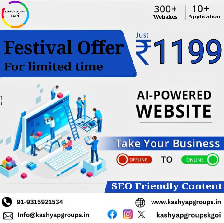 Kashyap Groups-KGOI We manage your advertisement Now Get AI based website for travel with minimum setup cost of 1999/- Only 91-9315921534 kashyapgroups.in info@kashyapgroups.in Make your business offline to online with most affordable and trusted company